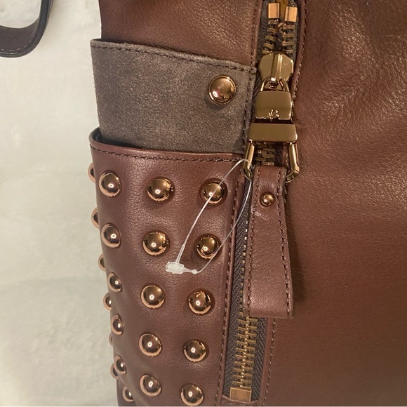 NWT B Makowsky Leather Shoulder Crossbody Handbag, Copper Studs & Suede Accents - Picture 14 of 14